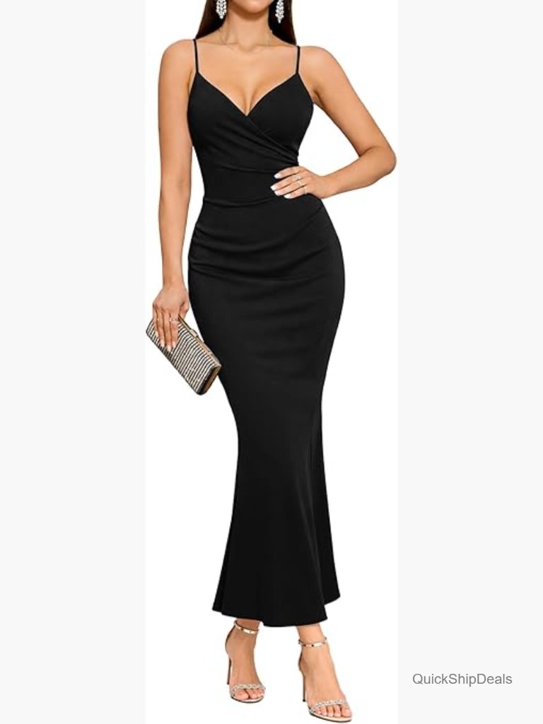 Polyester Spandex Mermaid Maxi Dress V-Neck Spaghetti Strap Formal Cocktail